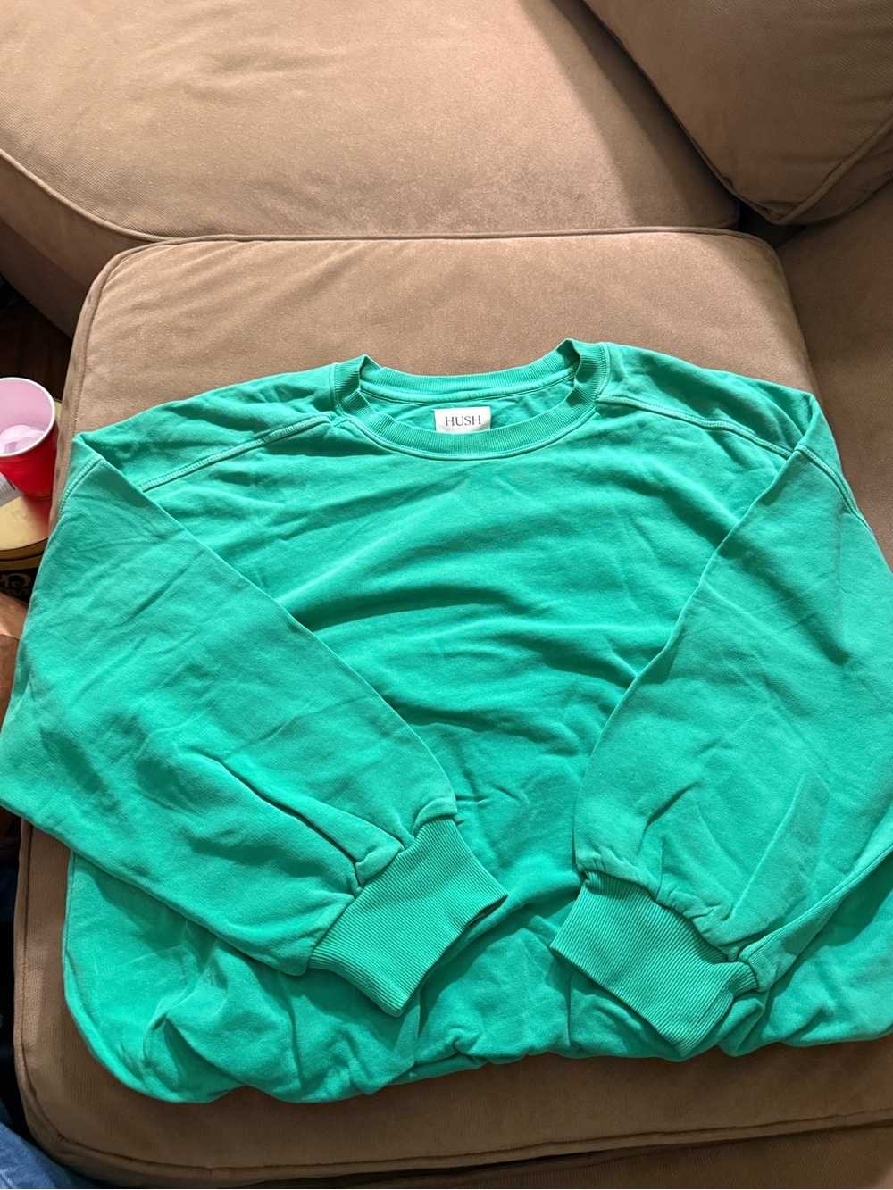 💚 HUSH GREEN OVERSIZED BUBBLE HEM SWEATSHIRT — NWOT 💚